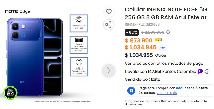 Celular INFINIX NOTE EDGE 5G 256 GB 8 GB RAM Azul Estelar — imagen 1