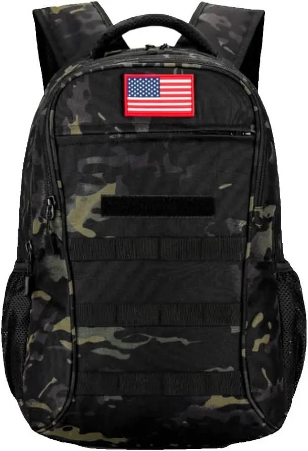 Mochila táctica camuflaje 40L con puerto USB, compartimento para laptop, correas acolchadas, Outdoor Plus negro — imagen 1