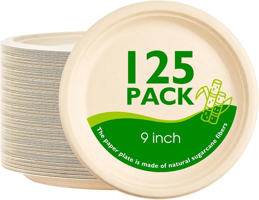PACKINNO Platos de Papel Compostables de 9 Pulgadas - 125 Unidades Resistentes y Ecológicos — imagen 1
