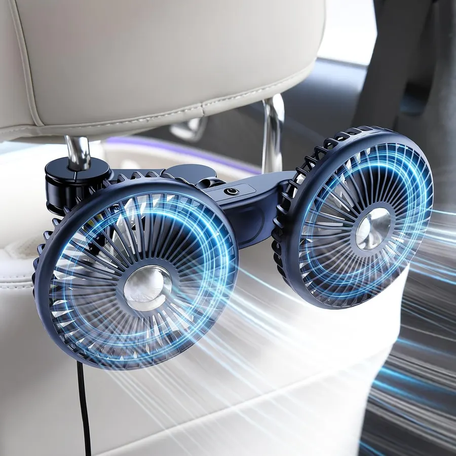 Ventilador DICMKY Doble Cabeza para Automóvil: Aire Frío en Asientos Traseros para Niños — imagen 1