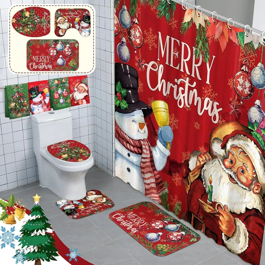 Juego de 8 piezas de cortina de ducha de Navidad — imagen 1