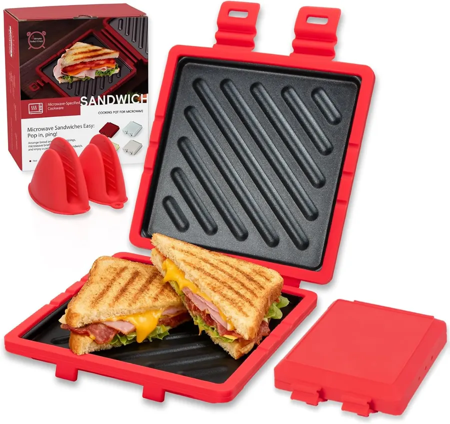 Sandwichera de Microondas Roja con Placas Antiadherentes y Correa Ajustable para Snacks Rápidos — imagen 1