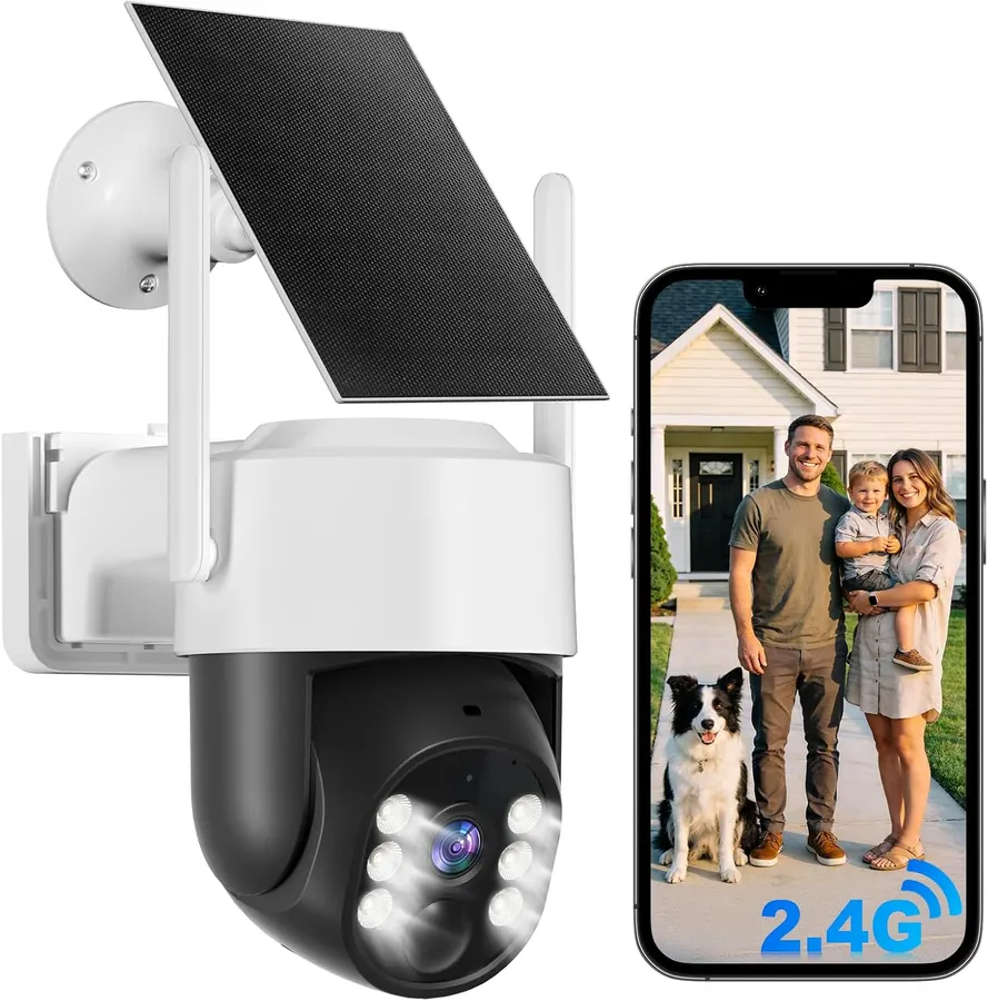 Cámara de seguridad solar inalámbrica 2K HD exterior visión nocturna color detección PIR 360° Chpuss negra — imagen 1