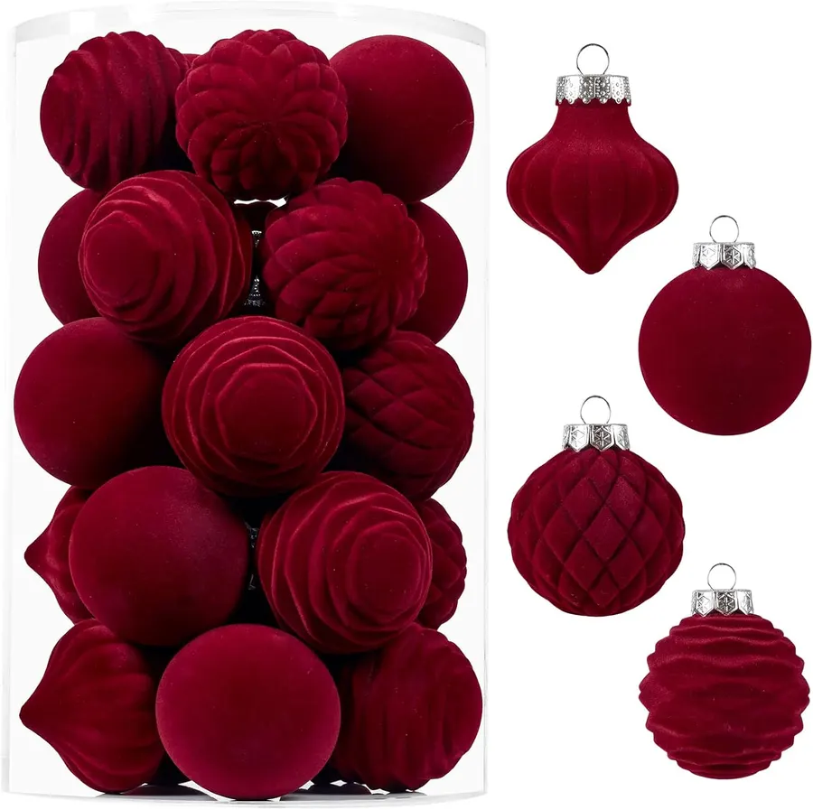 Adornos de terciopelo para árbol de Navidad, 4 estilos flocados — imagen 1