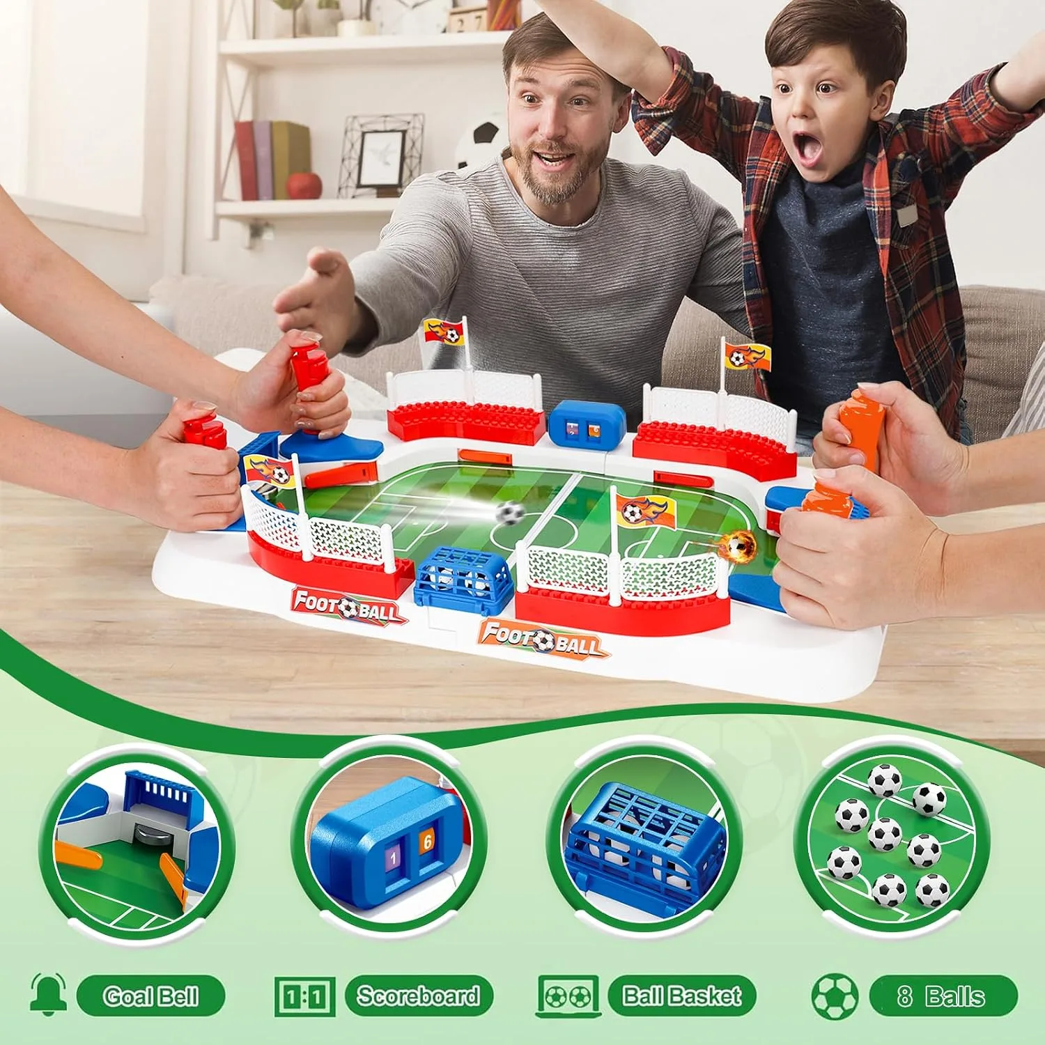 Mini Futbolín de Mesa con Doble Aleta y 8 Pelotas — imagen 4