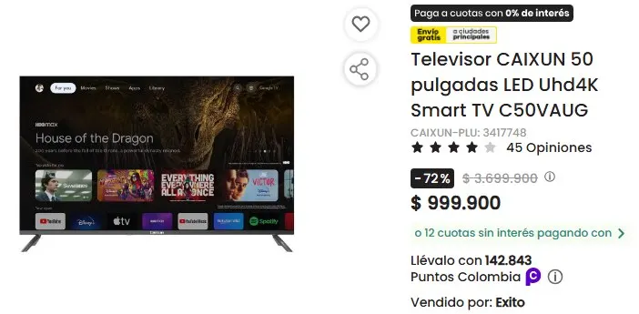 Televisor CAIXUN 50 pulgadas LED Uhd4K Smart TV C50VAUG — imagen 1