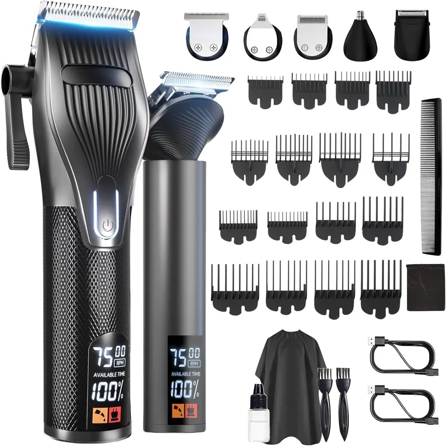 Cortadoras de Cabello para Hombre: Kit Eléctrico Inalámbrico con Motor de 7500RPM y Pantalla LCD — imagen 1