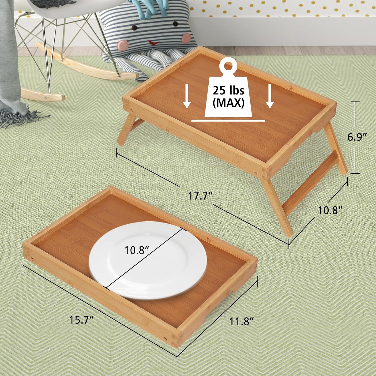 Bandeja de Cama 100% Bambú con Patas Plegables y Asas — imagen 4