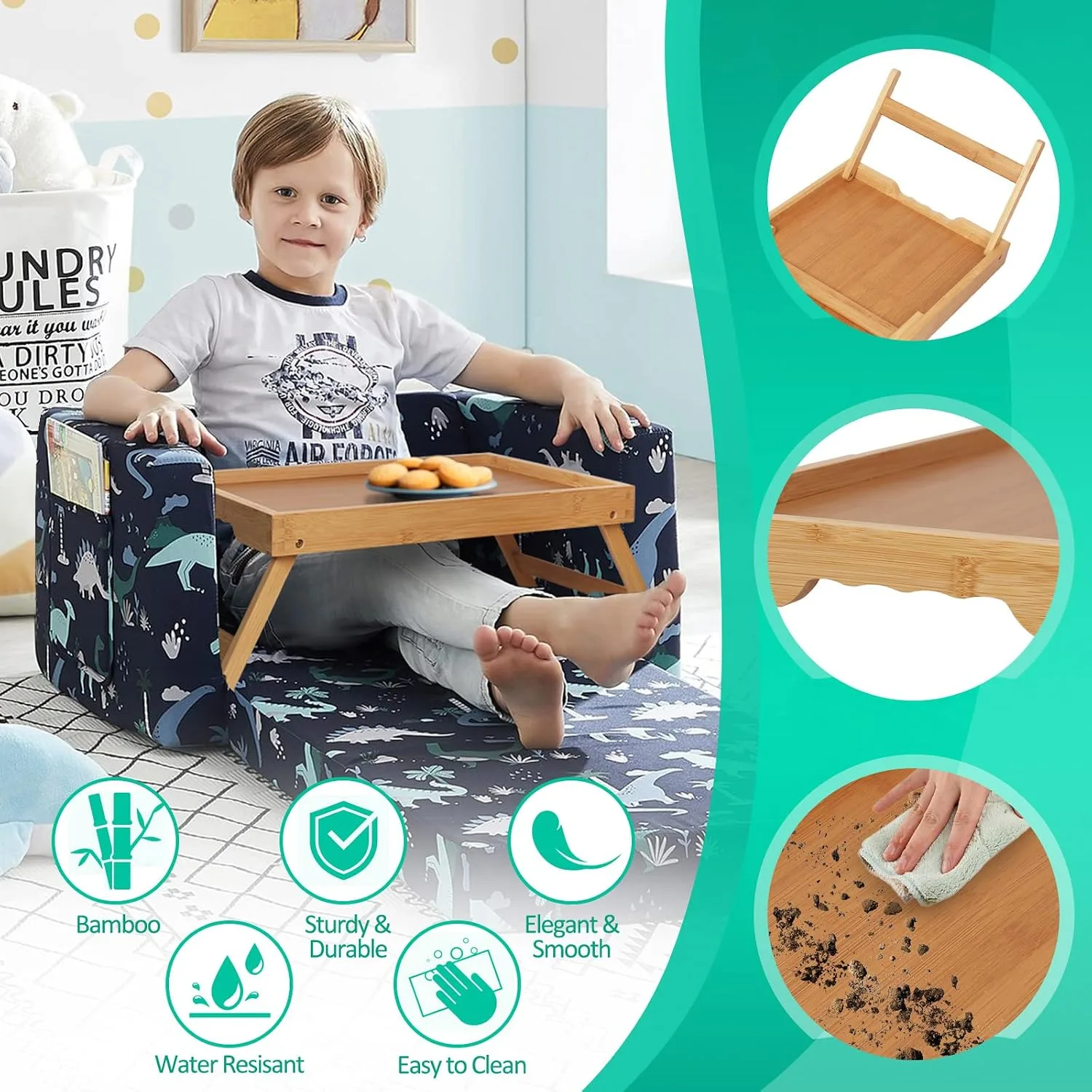 Bandeja de Cama 100% Bambú con Patas Plegables y Asas — imagen 3