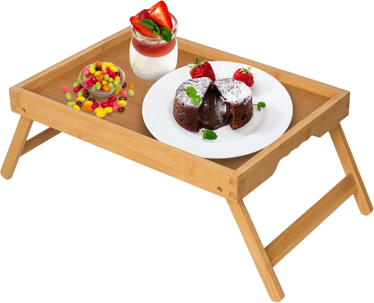 Bandeja de Cama 100% Bambú con Patas Plegables y Asas — imagen 1