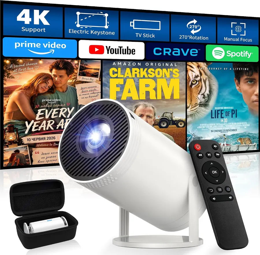 Proyector portátil Telonixium 1080P nativo 4K con estuche incluido 270° rotable zoom ajustable — imagen 1