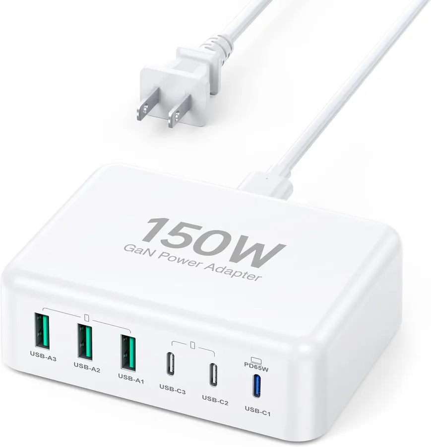 Cargador Rápido USB C 150W, Estación de Carga 6 Puertos para Casa y Oficina — imagen 1