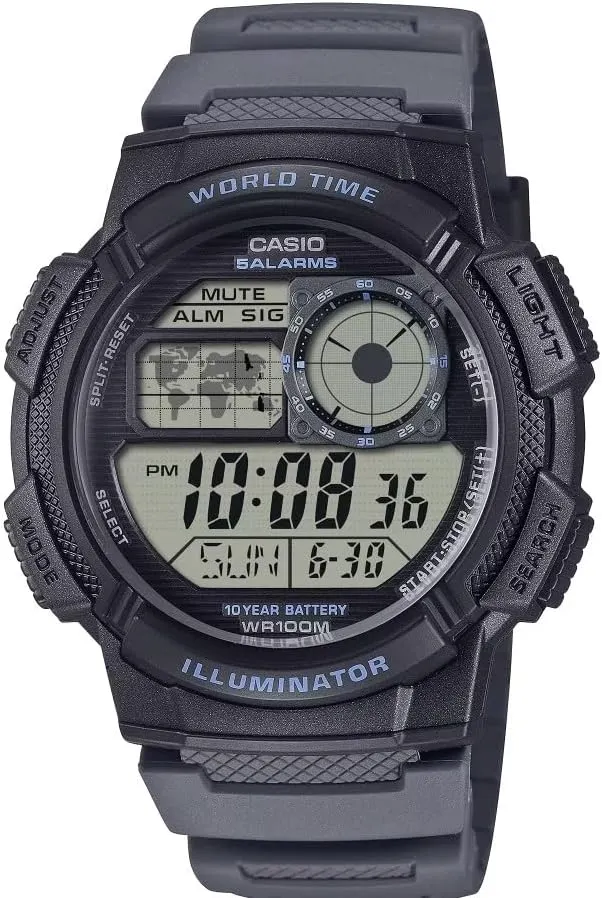 Reloj digital Casio AE-1000W, hora mundial 31 zonas, resistencia 100M, cronómetro, alarmas, batería 10 años — imagen 1