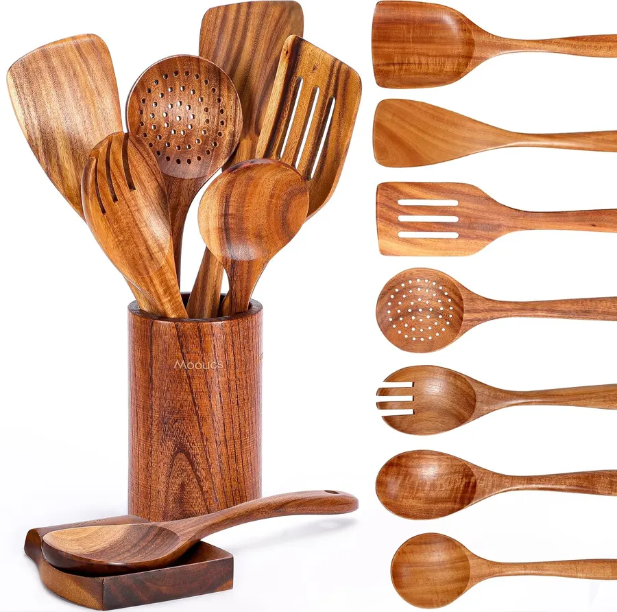 Mooues Juego de utensilios de cocina de madera, 9 piezas — imagen 1