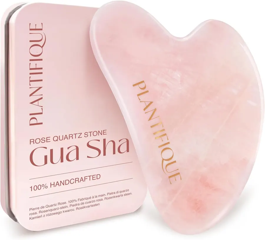 PLANTIFIQUE Herramienta Gua Sha de cuarzo rosa, masajeador facial — imagen 1