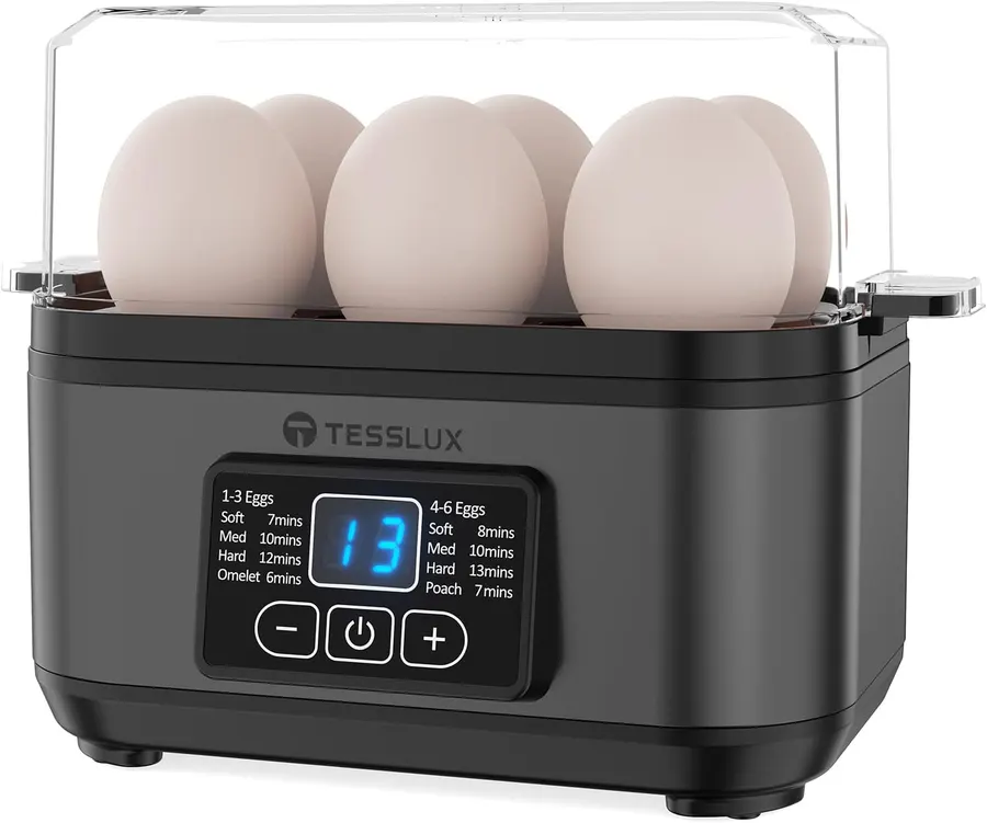Cocedor de Huevos Tesslux: 6 Huevos, 5 Estilos, Apagado Automático, Timer LED — imagen 1