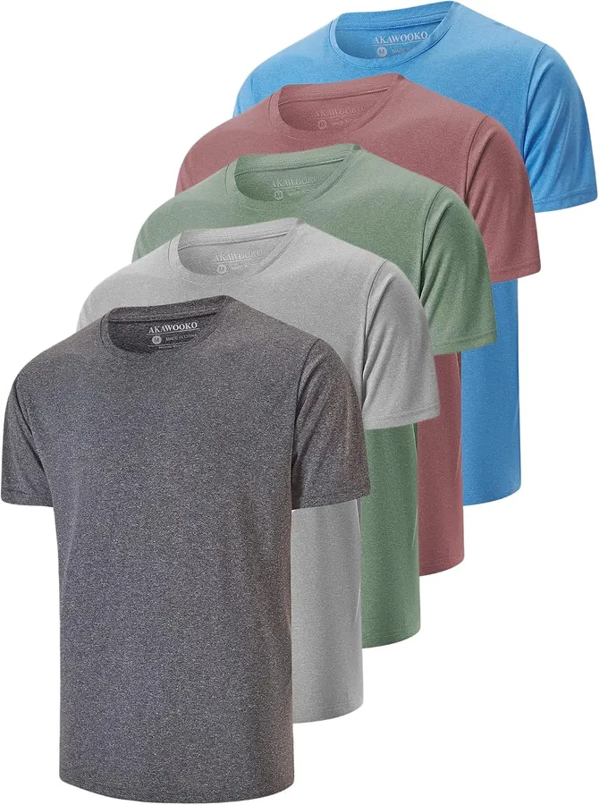 Pack 5 camisetas secado rápido hombre cuello redondo manga corta transpirable AKAWOOKO gris — imagen 1
