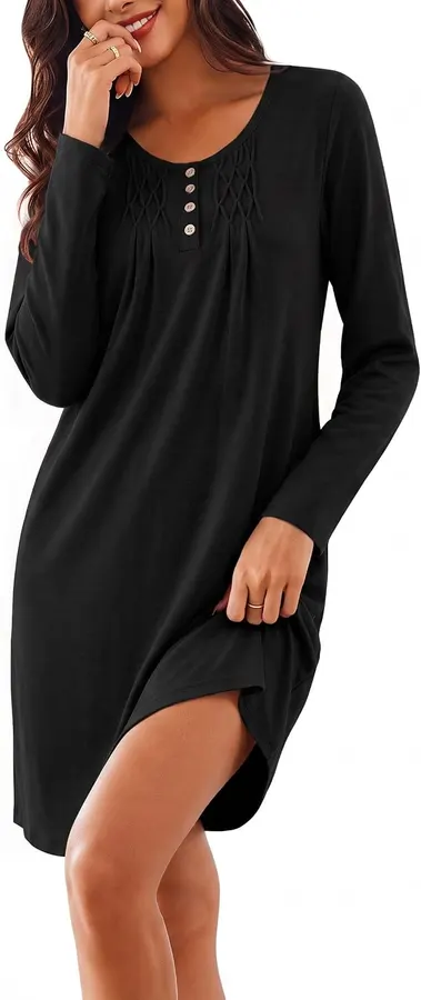 Ekouaer Vestidos de Noche de Manga Larga para Mujer | Con botones y tejido suave, tallas S-3XL — imagen 1