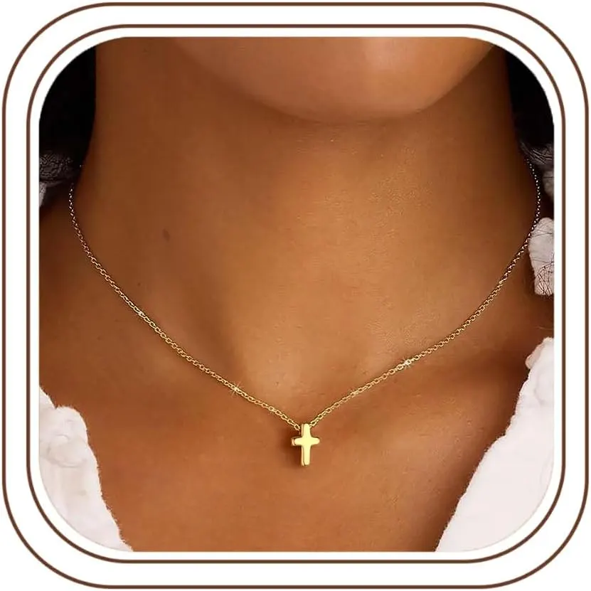 Collar de Cruz Minimalista M MOOHAM con Baño de Oro de 14K para Mujeres y Niñas — imagen 1