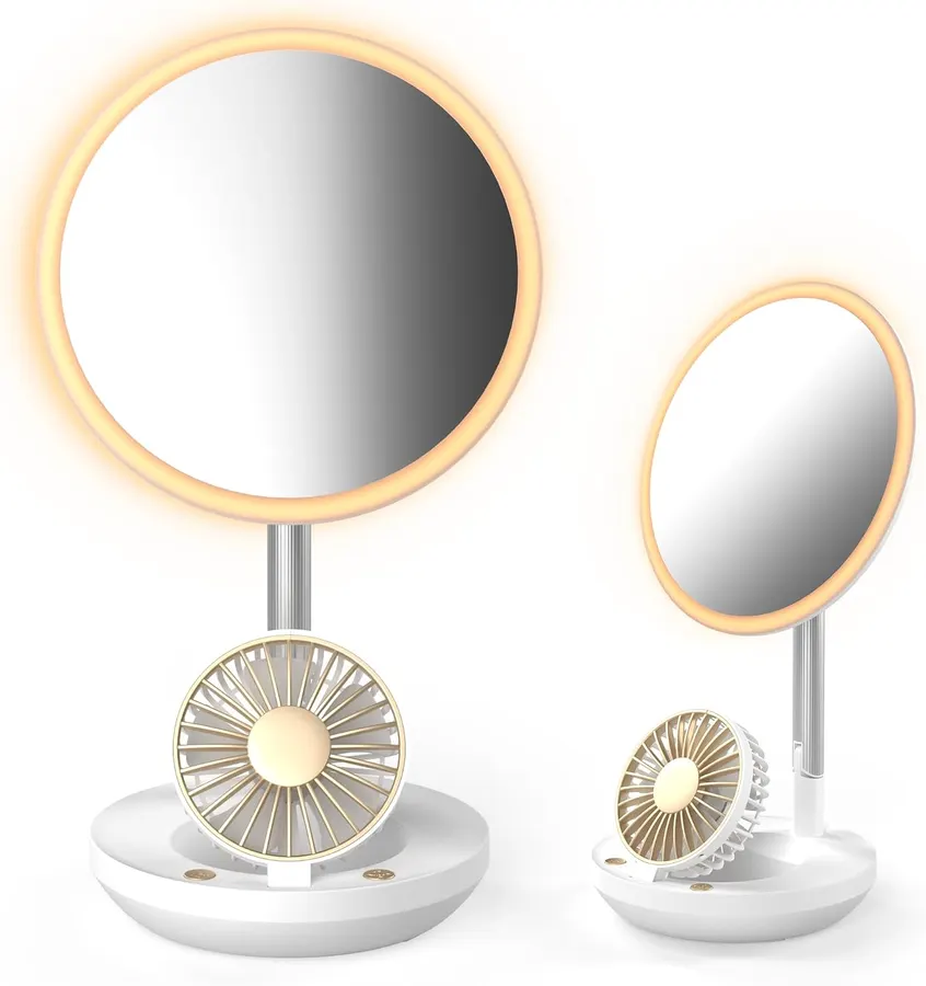 Espejo de Maquillaje LED 3 en 1 Gelpal: Ventilador Recargable, 3 Niveles y Dimming Sin Escalones — imagen 1