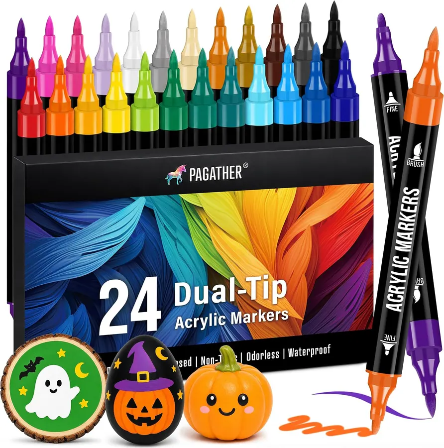 Marcadores Acrílicos Pagather, 24 Colores, Doble Punta Fina y Pincel para Proyectos Creativos — imagen 1