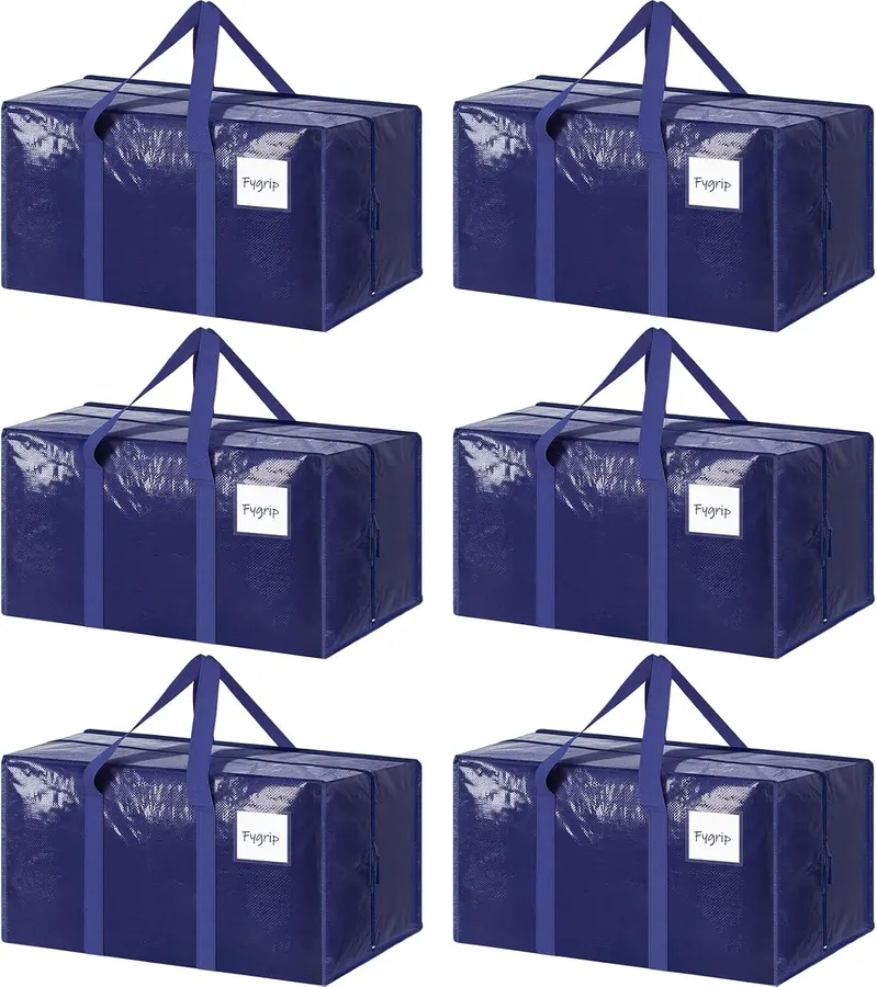 Paquete de 6 bolsas de mudanza grandes extra resistentes con cremallera — imagen 1