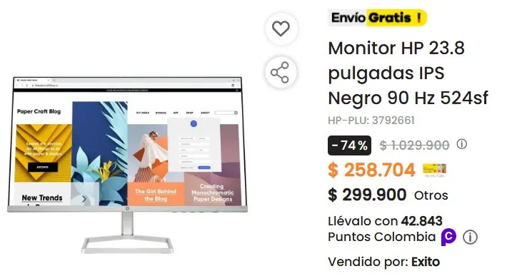 Monitor HP 23.8 pulgadas IPS Negro 90 Hz 524sf — imagen 1