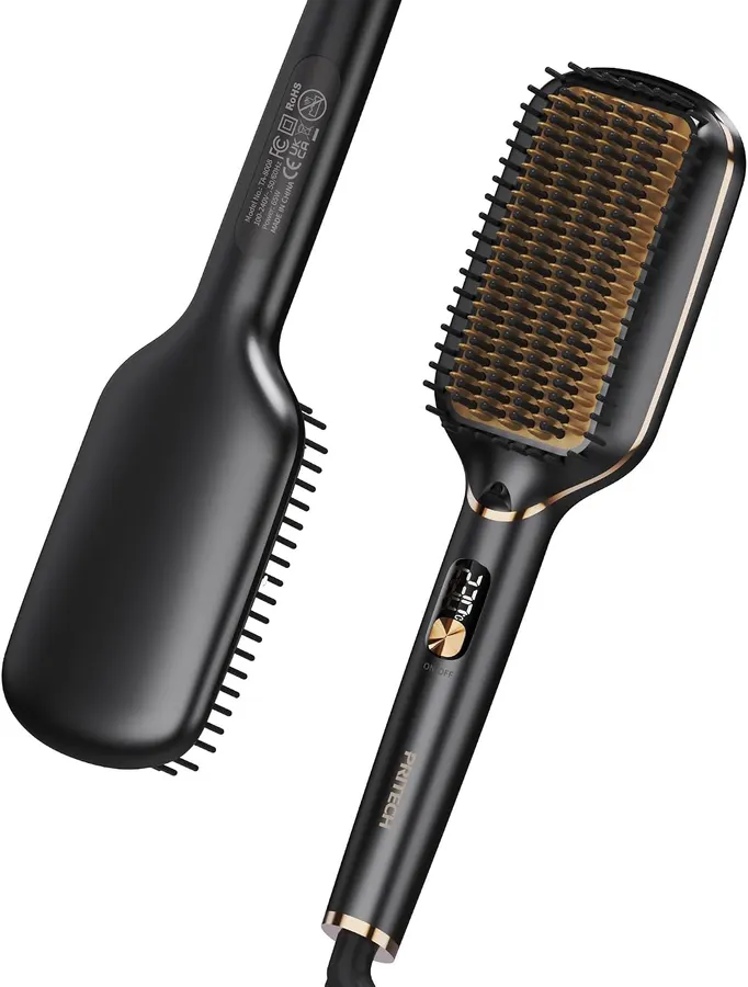 Plancha alisadora Pritech de iones 250-450°F, placas anchas, pantalla digital, apagado automático, negro — imagen 1