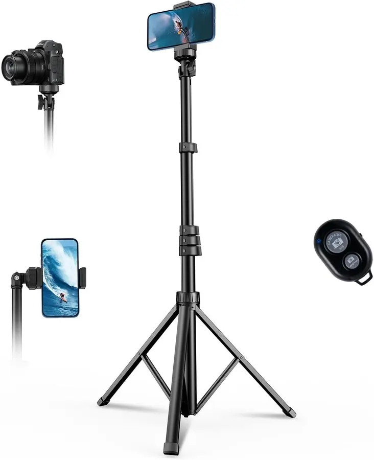 Trípode extensible para teléfono 1.6 metros con control remoto inalámbrico rotación 360°, MIIASI, negro — imagen 1