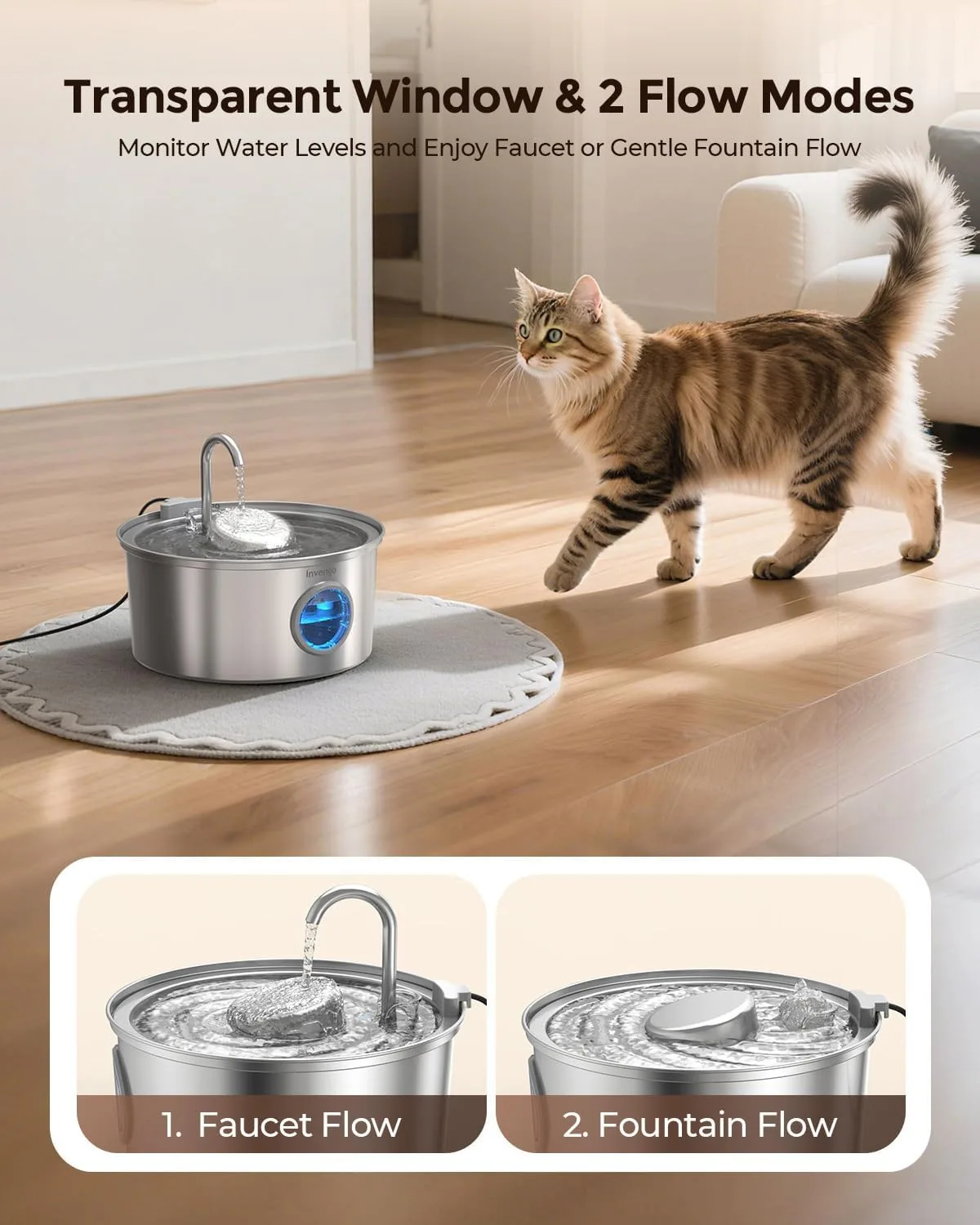 Fuente de Agua para Gatos 3,2 L Acero Inoxidable Silenciosa — imagen 5