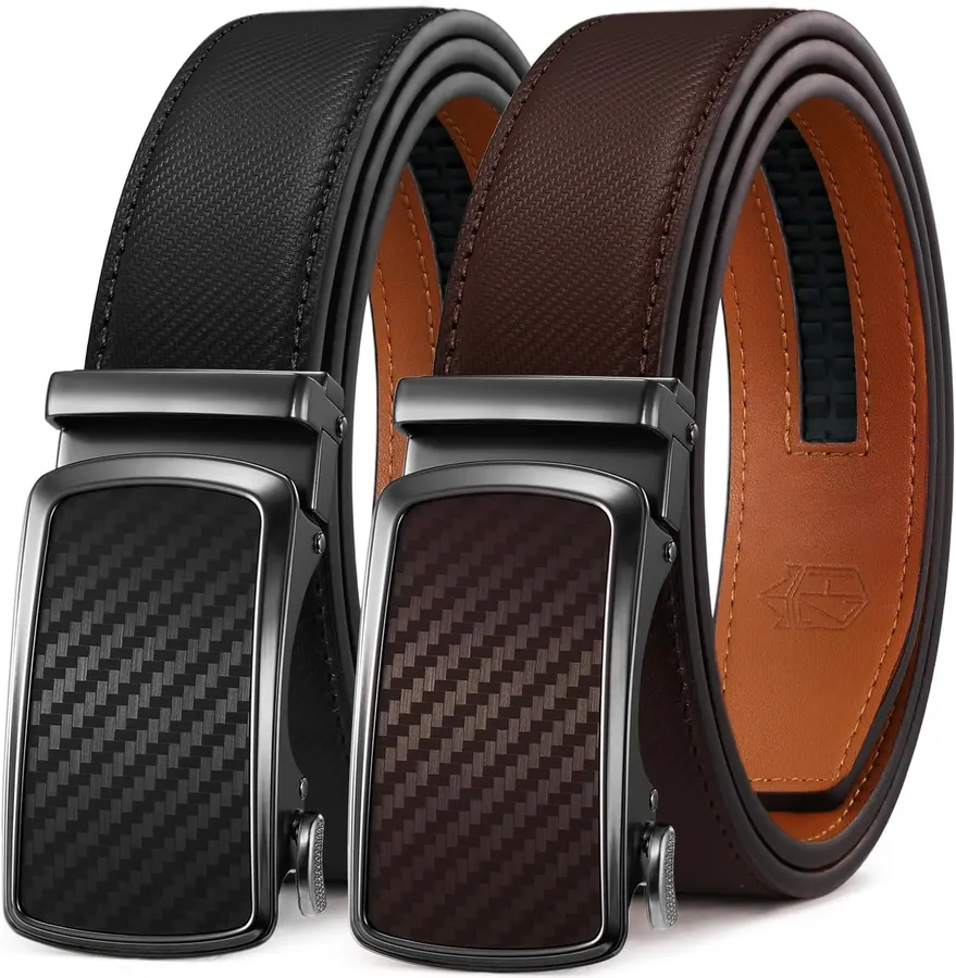 Pack x2 Cinturones de Cuero Hombre Hebilla Automática — imagen 1