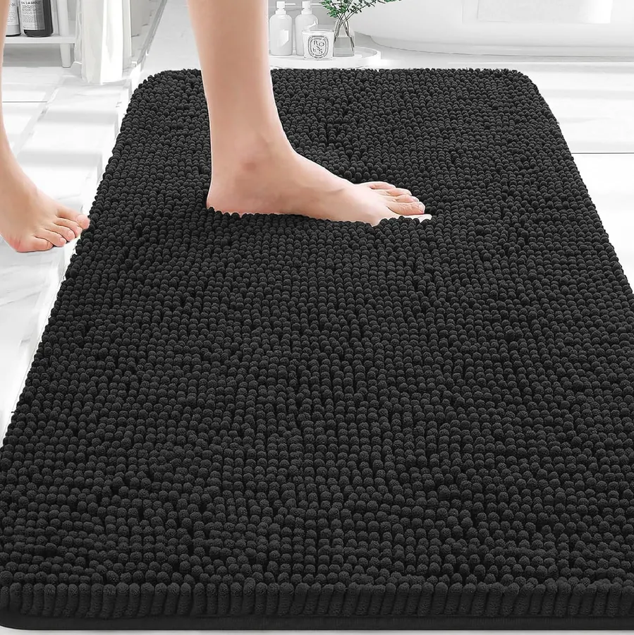 Alfombra de Baño Antideslizante Chenilla 76 x 51 cm Negra — imagen 1