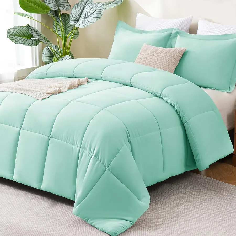 Edredón Queen 3 Piezas Microfibra Acolchada Verde Menta — imagen 1