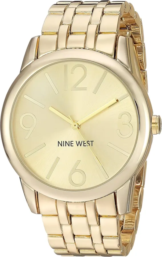 Reloj Nine West para mujer, esfera champagne dial dorado, brazalete de cinco eslabones ajustable — imagen 1