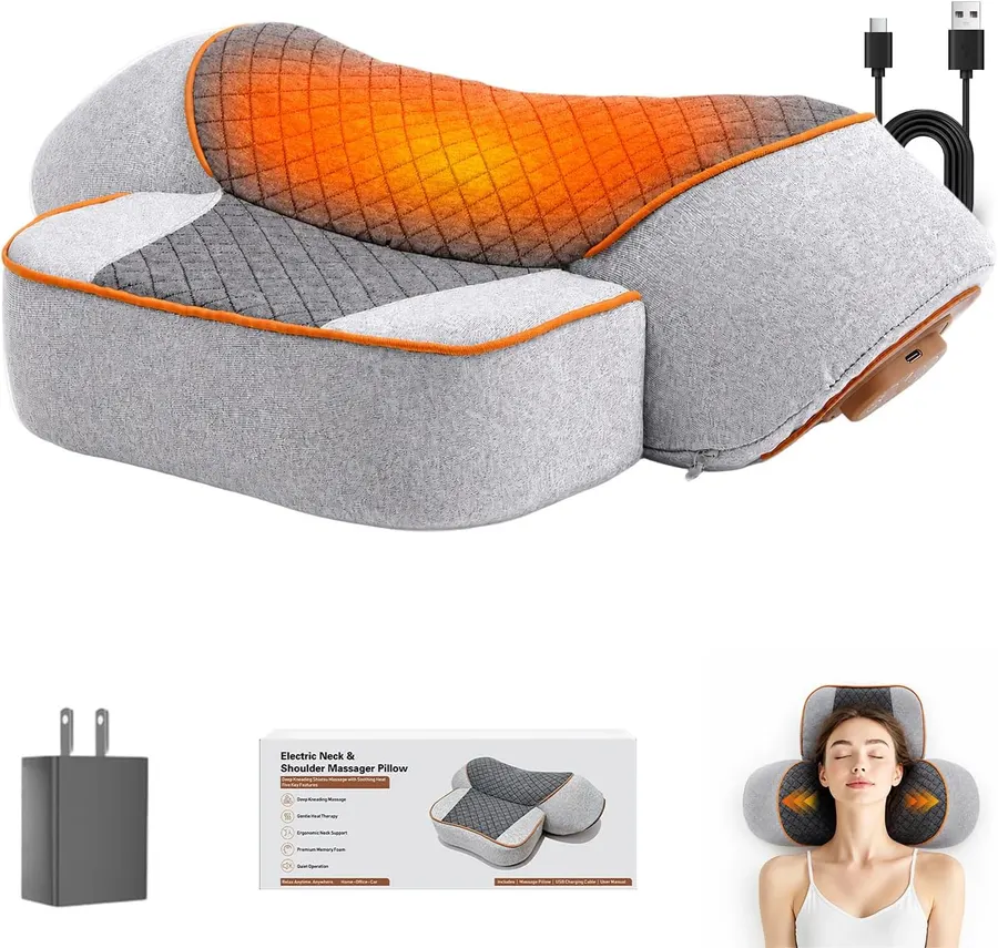 Almohada masajeadora de cuello para aliviar el dolor con calor — imagen 1