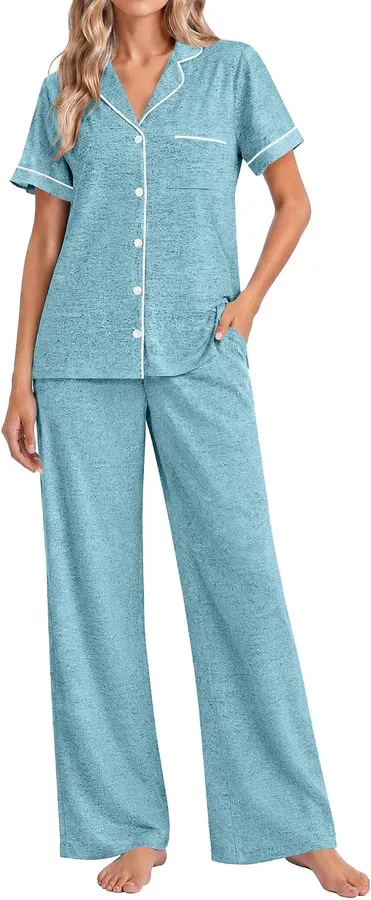 Pijama Mujer 2 Piezas Suave con Botones y Bolsillos — imagen 1