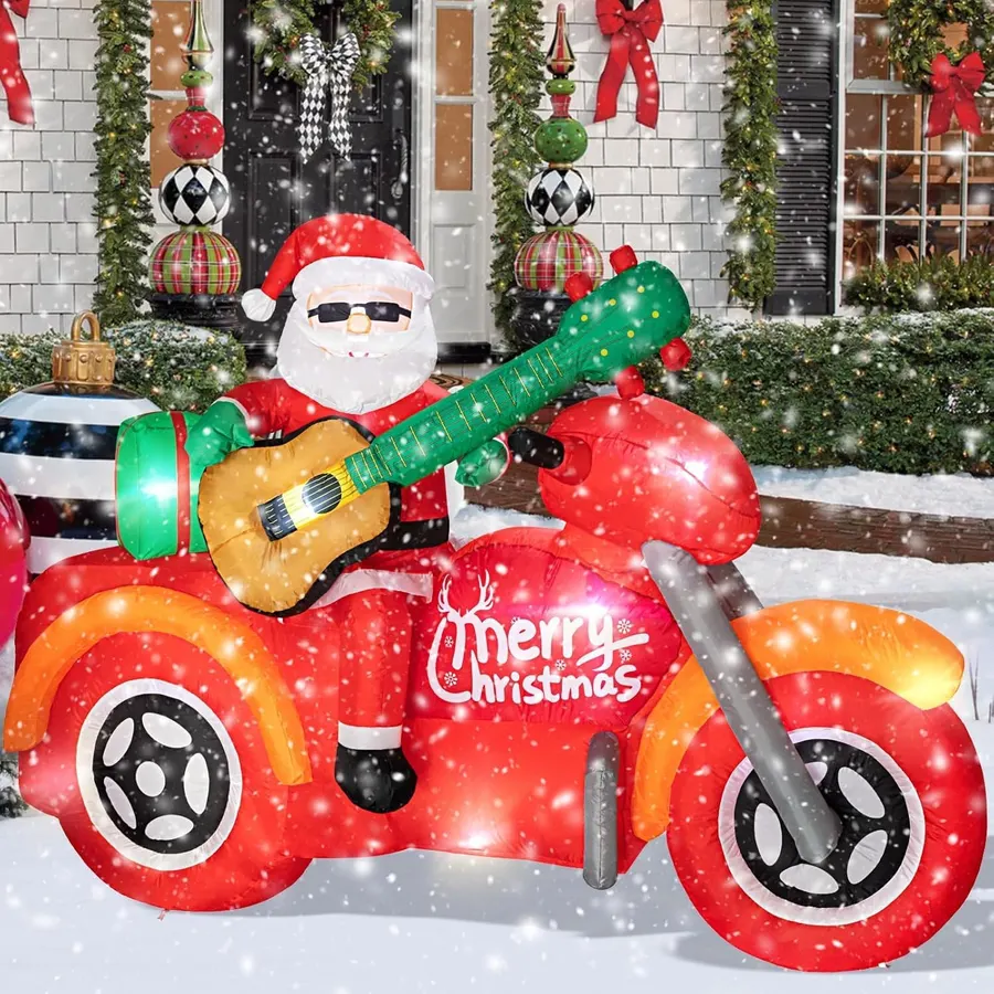 Papá Noel Inflable en Motocicleta de 2,13 m con Luces LED — imagen 1