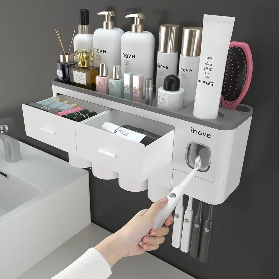 Soporte de Cepillos de Dientes iHave Montado en Pared con Dispensador de Pasta y 4 Tazas — imagen 1