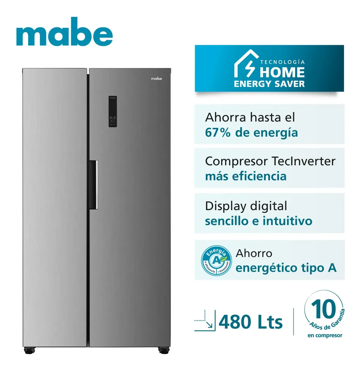 Nevecón Inverter Side By Side 480 Litros Brutos Mabe MSL480LPLSS0 Color Plateado — imagen 2